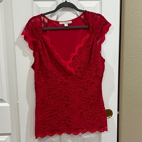 Boston Proper Tops - Boston Proper Red Lace Top size XL
